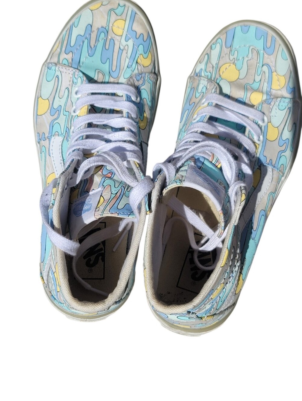 Vans Sk8-Hi Stacked Mint Blue & Yellow Sunwaves Platform Shoes Mens 7.5 Womens 9 - Picture 4 of 10